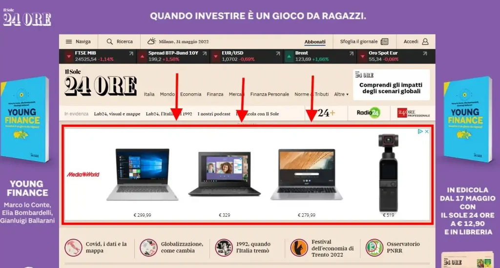 Come prevenire le frodi sui clic - Esempio di annunci display; un elemento che può causare clic fraudolenti